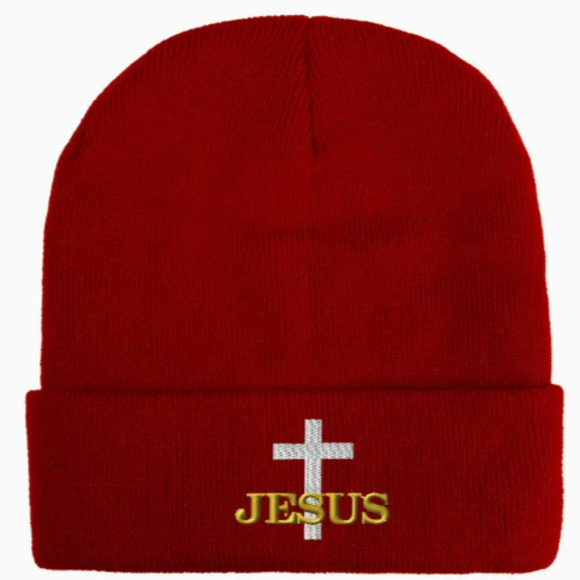 Embroidered Jesus Christian Acrylic Beanie, Unisex - Picture 9 of 13